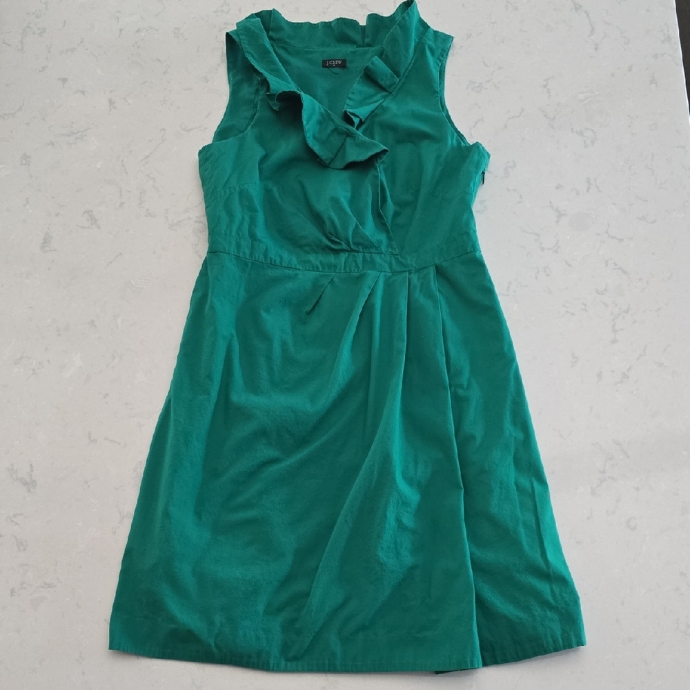 J. Crew Teal Ruffle Neck Sleeveless Dress